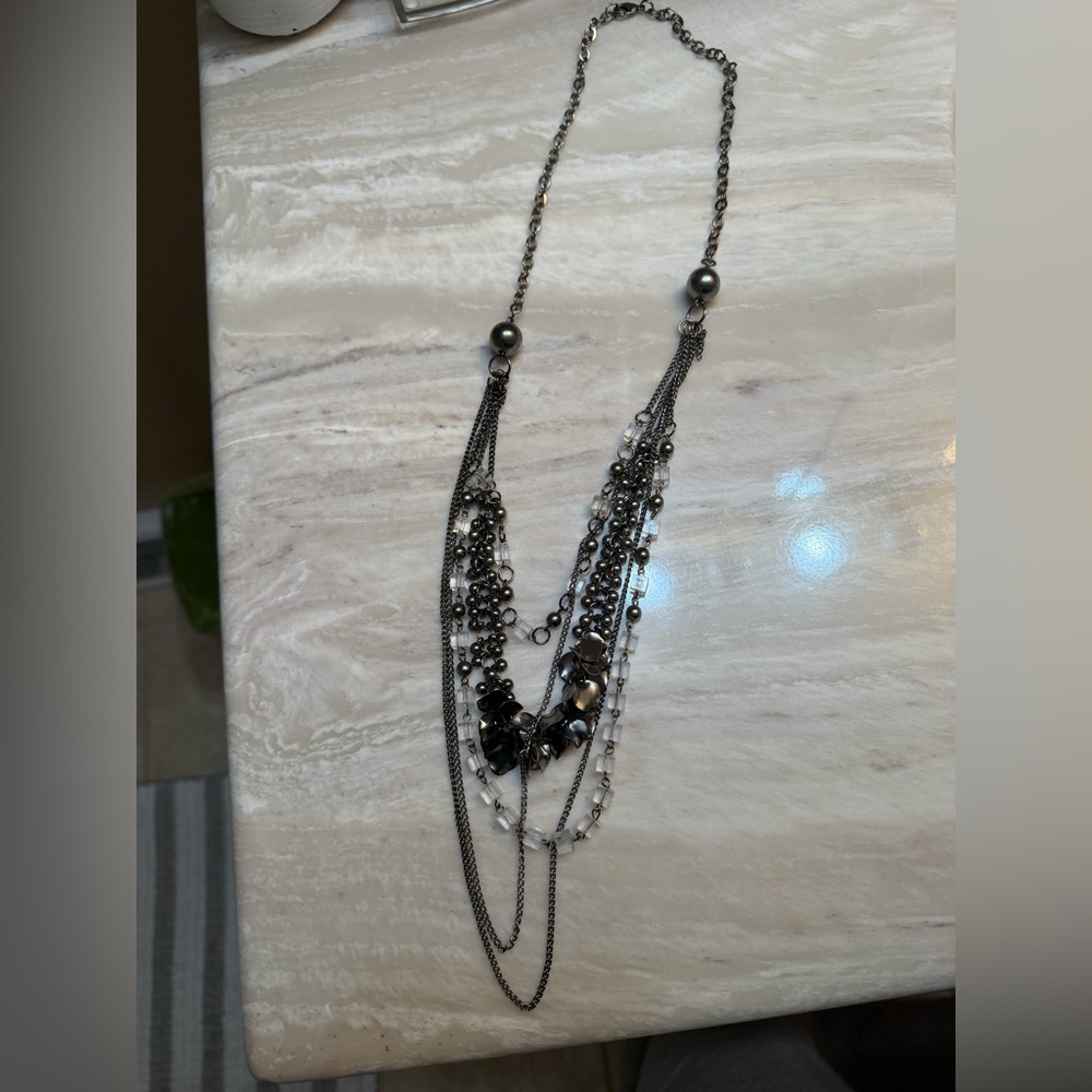 Elegant Silver and Black Layered Necklace
